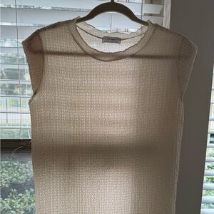 OAK + FORT Textured Seersucker Sleeveless Top Ivory Popcorn Knit Shell OS/TU